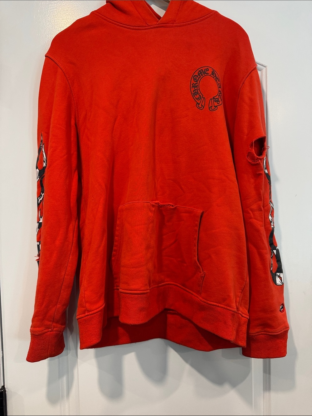 Chrome Hearts Matty Boy Flames Red Graphic Distressed Hoodie Size XL
